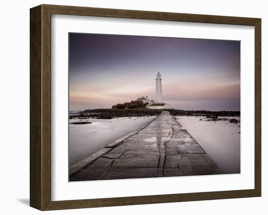 St. Mary's Island and St. Mary's Lighthouse at Dusk, Near Whitley Bay, Tyne and Wear, England, UK-Lee Frost-Framed Photographic Print