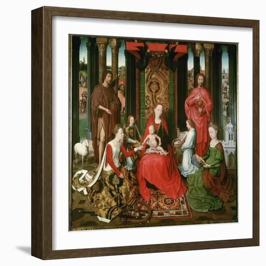 St. Mary with the Child and the Saints John the Baptist, John the Evangelist, Catherine, Barbara-Hans Memling-Framed Giclee Print