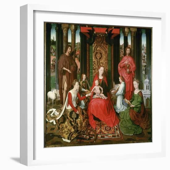 St. Mary with the Child and the Saints John the Baptist, John the Evangelist, Catherine, Barbara-Hans Memling-Framed Giclee Print