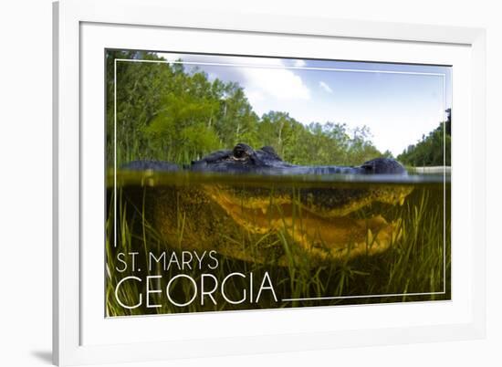 St. Marys, Georgia - Alligator Underwater-Lantern Press-Framed Premium Giclee Print