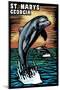 St. Marys, Georgia - Dolphin - Scratchboard-Lantern Press-Mounted Art Print