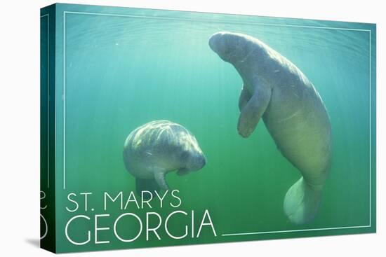 St. Marys, Georgia - Manatees Underwater-Lantern Press-Stretched Canvas