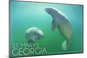 St. Marys, Georgia - Manatees Underwater-Lantern Press-Mounted Art Print