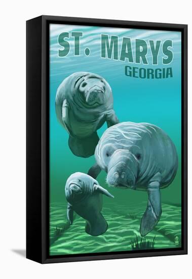 St. Marys, Georgia - Manatees-Lantern Press-Framed Stretched Canvas