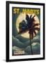 St. Marys, Georgia - Palm and Moon-Lantern Press-Framed Art Print