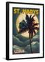 St. Marys, Georgia - Palm and Moon-Lantern Press-Framed Art Print