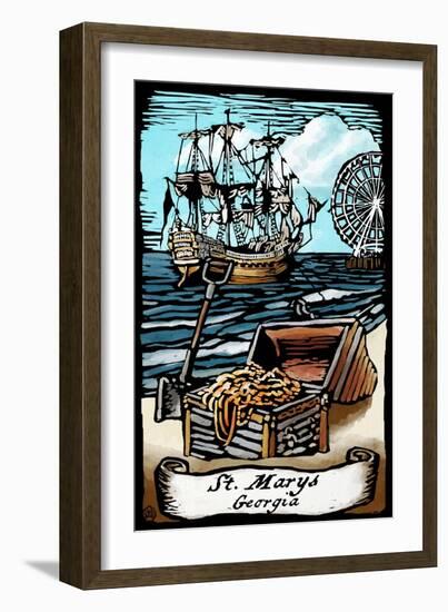 St. Marys, Georgia - Pirates - Scratchboard-Lantern Press-Framed Art Print