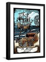 St. Marys, Georgia - Pirates - Scratchboard-Lantern Press-Framed Art Print