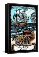 St. Marys, Georgia - Pirates - Scratchboard-Lantern Press-Framed Stretched Canvas