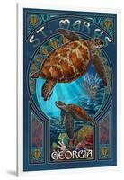 St. Marys, Georgia - Sea Turtle Art Nouveau-Lantern Press-Framed Art Print