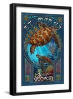 St. Marys, Georgia - Sea Turtle Art Nouveau-Lantern Press-Framed Art Print