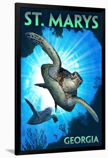 St. Marys, Georgia - Sea Turtle Diving-Lantern Press-Framed Art Print