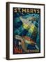 St. Marys, Georgia - Sea Turtle Mosaic-Lantern Press-Framed Art Print