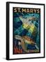 St. Marys, Georgia - Sea Turtle Mosaic-Lantern Press-Framed Art Print