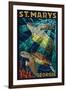 St. Marys, Georgia - Sea Turtle Mosaic-Lantern Press-Framed Art Print