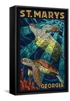 St. Marys, Georgia - Sea Turtle Mosaic-Lantern Press-Framed Stretched Canvas