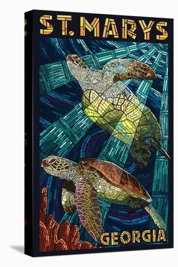 St. Marys, Georgia - Sea Turtle Mosaic-Lantern Press-Stretched Canvas