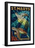 St. Marys, Georgia - Sea Turtle Mosaic-Lantern Press-Framed Art Print