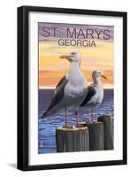 St. Marys, Georgia - Seagulls-Lantern Press-Framed Art Print