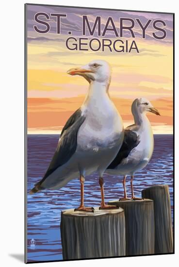 St. Marys, Georgia - Seagulls-Lantern Press-Mounted Art Print