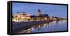 St Mauritius and St Katharina Cathedral and River Elbe at dusk, Magdeburg, Saxony-Anhalt, Germany-Ian Trower-Framed Stretched Canvas