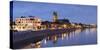 St Mauritius and St Katharina Cathedral and River Elbe at dusk, Magdeburg, Saxony-Anhalt, Germany-Ian Trower-Stretched Canvas