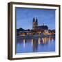 St Mauritius and St Katharina Cathedral and River Elbe at dusk, Magdeburg, Saxony-Anhalt, Germany-Ian Trower-Framed Photographic Print