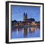 St Mauritius and St Katharina Cathedral and River Elbe at dusk, Magdeburg, Saxony-Anhalt, Germany-Ian Trower-Framed Photographic Print