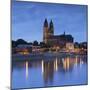 St Mauritius and St Katharina Cathedral and River Elbe at dusk, Magdeburg, Saxony-Anhalt, Germany-Ian Trower-Mounted Photographic Print