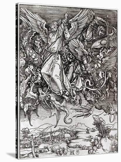 St. Michael and the Dragon, from a Latin Edition, 1511-Albrecht Dürer-Stretched Canvas