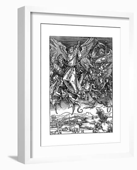 St Michael Battling with the Dragon, 1498-Albrecht Durer-Framed Giclee Print