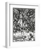St. Michael Fighting the Dragon, 1498 (Woodcut)-Albrecht Dürer-Framed Premium Giclee Print