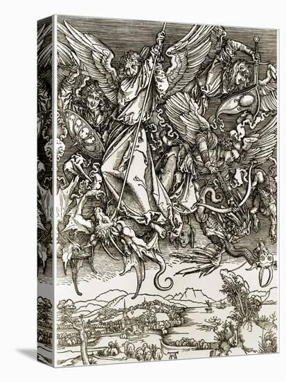 St. Michael Fighting the Dragon-Albrecht Dürer-Stretched Canvas