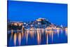 St. Michael's Fortress and Sibenik Harbour, Sibenik, Dalmatian Coast, Croatia-Neil Farrin-Stretched Canvas