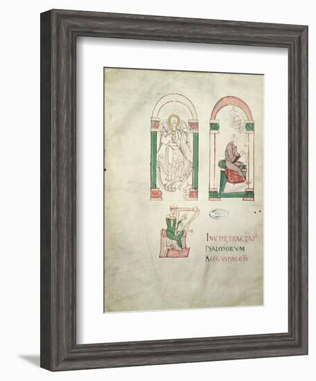 St. Michael, St. Augustine Writing and St. David Playing the Harp, 'saint Augustin Super Psalmos-null-Framed Giclee Print