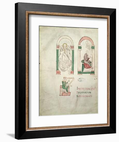 St. Michael, St. Augustine Writing and St. David Playing the Harp, 'saint Augustin Super Psalmos-null-Framed Giclee Print