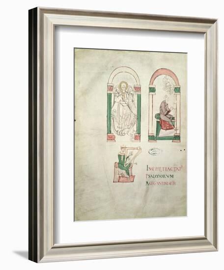 St. Michael, St. Augustine Writing and St. David Playing the Harp, 'saint Augustin Super Psalmos-null-Framed Giclee Print