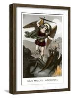 St. Michael the Archangel Fighting Dragon-null-Framed Art Print