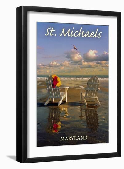 St. Michaels, Maryland - Adirondack Chairs on the Beach-Lantern Press-Framed Art Print