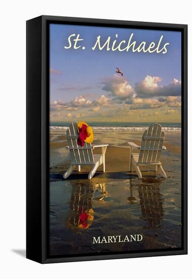 St. Michaels, Maryland - Adirondack Chairs on the Beach-Lantern Press-Framed Stretched Canvas