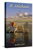 St. Michaels, Maryland - Adirondack Chairs on the Beach-Lantern Press-Stretched Canvas