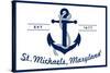 St. Michaels, Maryland - Blue and White Anchor-Lantern Press-Stretched Canvas