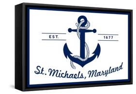 St. Michaels, Maryland - Blue and White Anchor-Lantern Press-Framed Stretched Canvas