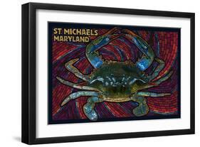 St. Michaels, Maryland - Blue Crab Paper Mosaic-Lantern Press-Framed Art Print