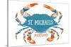 St. Michaels, Maryland - Blue Crab - Watercolor-Lantern Press-Stretched Canvas