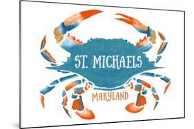 St. Michaels, Maryland - Blue Crab - Watercolor-Lantern Press-Mounted Art Print