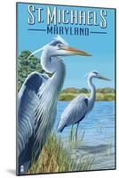 St. Michaels, Maryland - Blue Herons-Lantern Press-Mounted Art Print