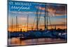 St. Michaels, Maryland - Boats at Sunset-Lantern Press-Mounted Art Print