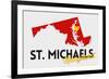 St. Michaels, Maryland - Red and Black - State Outline and Heart-Lantern Press-Framed Art Print