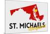 St. Michaels, Maryland - Red and Black - State Outline and Heart-Lantern Press-Mounted Art Print